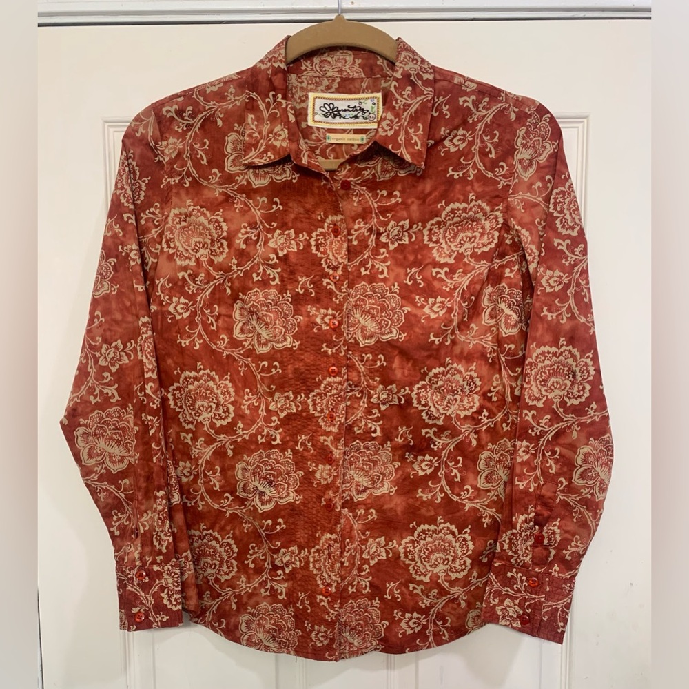Aventura Women’s Rust Brown Organic Cotton XL Long Sleeve Blouse.        3213